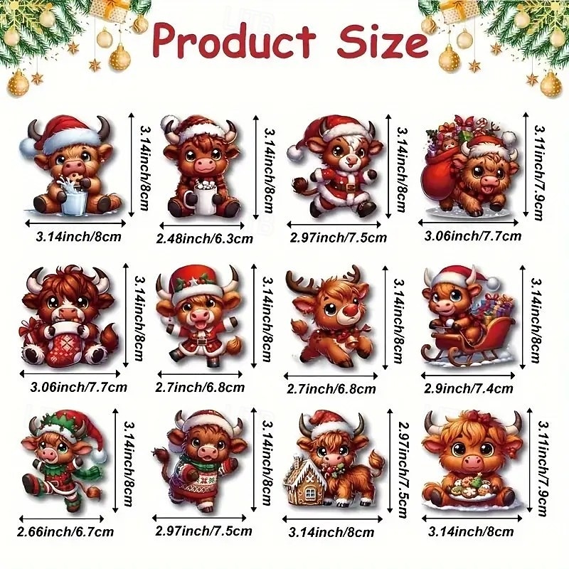 24pcs Christmas Wooden Ornaments, Xmas Tree Pendant Decoration - Vintage Highland Cow Cartoon Holiday Decor - Perfect for Thanksgiving, Halloween, and Themed Tree Hanging3