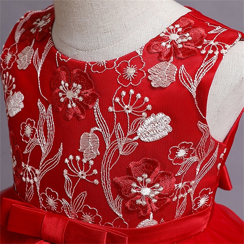 Kids Girls' Cosplay Dress Party Dress Solid Color Sleeveless Performance Christmas Mesh Backless Patchwork Beautiful Sweet Polyester Maxi Party Dress Swing Dress Tulle Dress Winter 4-12 Years2