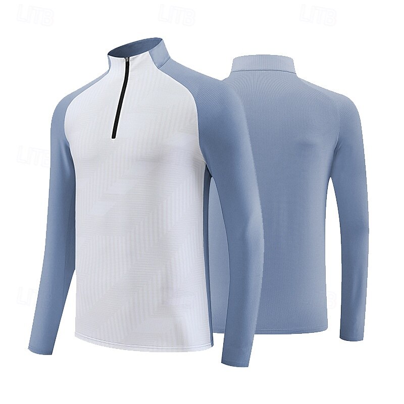 Men's Running T-Shirt Long Sleeve Tee Tshirt Casual Athleisure Fall Color Block Breathable Gym Workout Walking Jogging Sportswear Activewear Hemp gray White Gray+Blue3