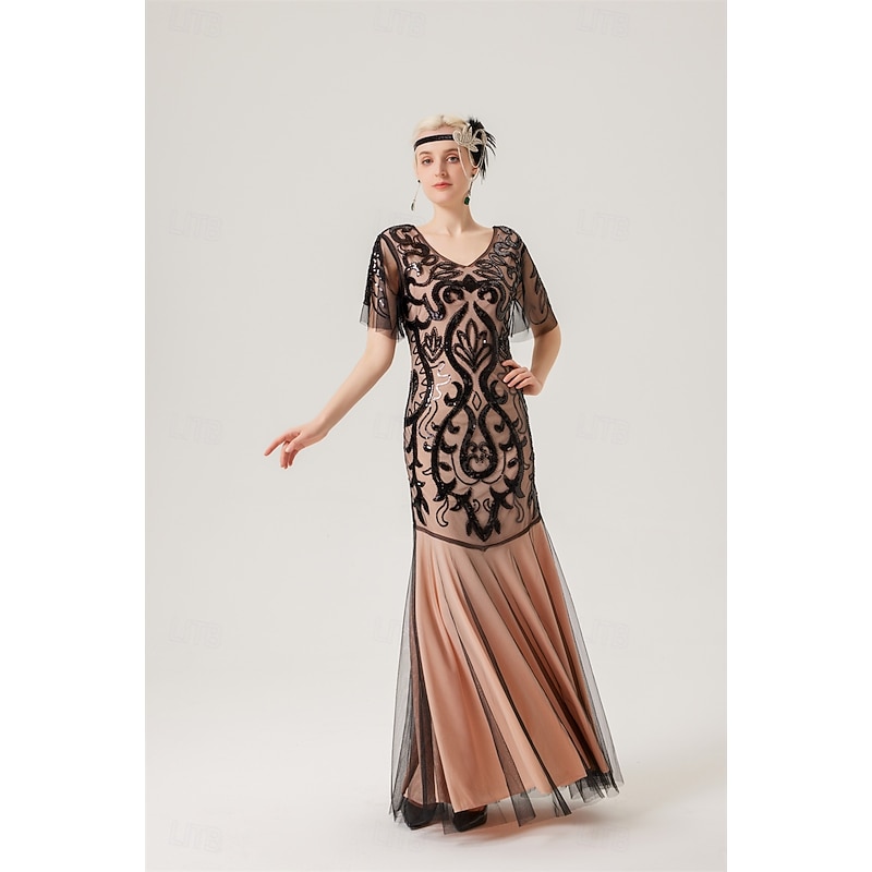 Retro Vintage Roaring 20s 1920s Flapper Dress Dress Masquerade Wedding Guest Sequins Fancy Dress Women's Masquerade Wedding Wedding Guest Party / Evening Adults' Dress3