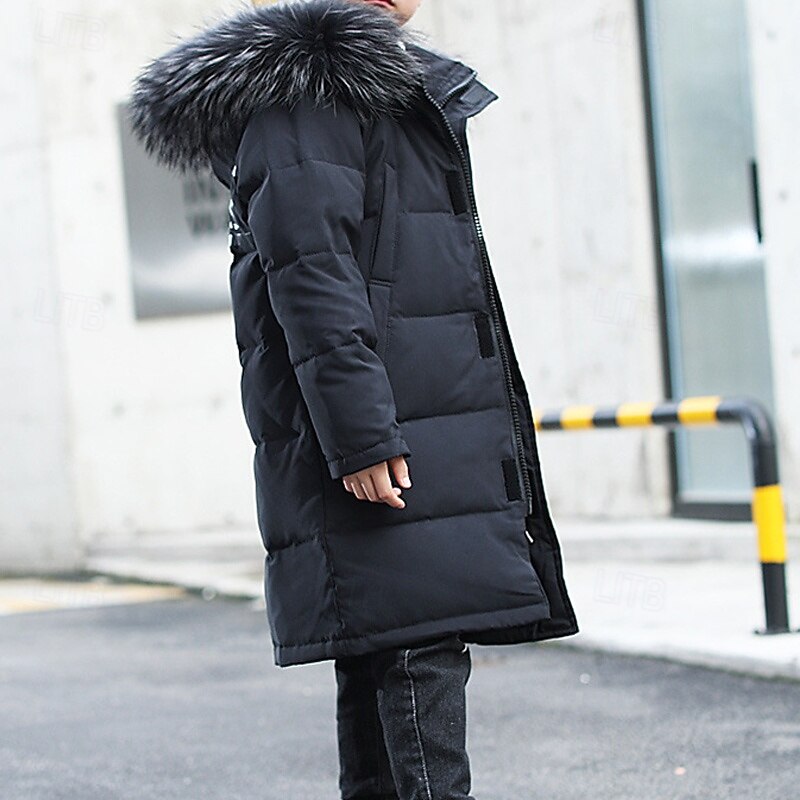 Kids Boys' Down Coat Hoodie Jacket Puffer Jacket Outerwear Letter Long Sleeve Pocket Coat Outdoor Daily Basic Black Red Blue Fall Winter 4 years+4