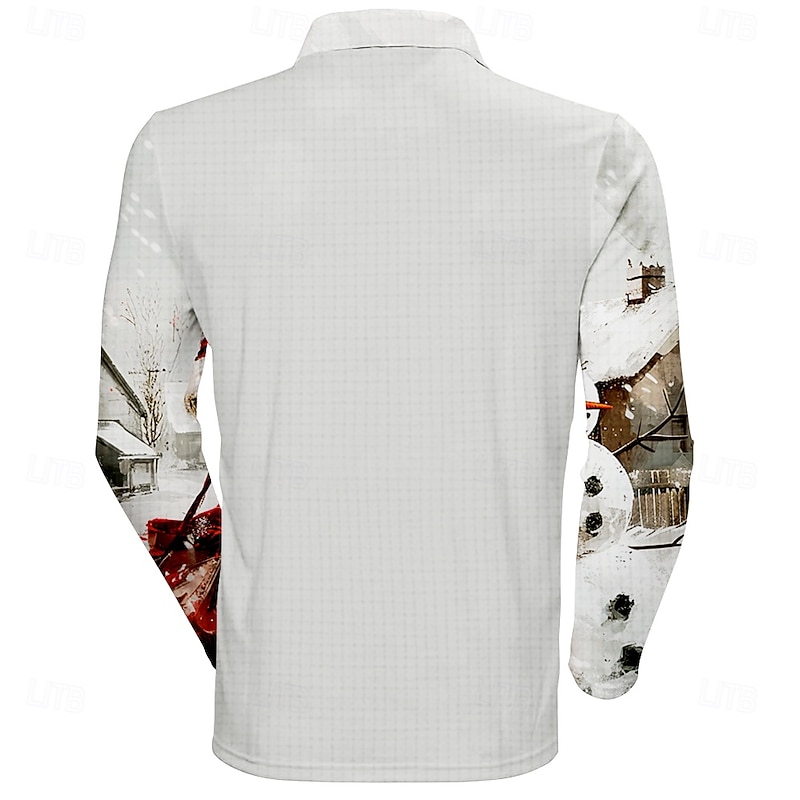 Christmas Men's Santa Claus 3D Zipper Polo Santa Claus Casual Resort Zip Long Sleeve Party Evening Vacation Spring Fall Winter Zipper 3D Print Collar White Beige Inelastic Polyester3