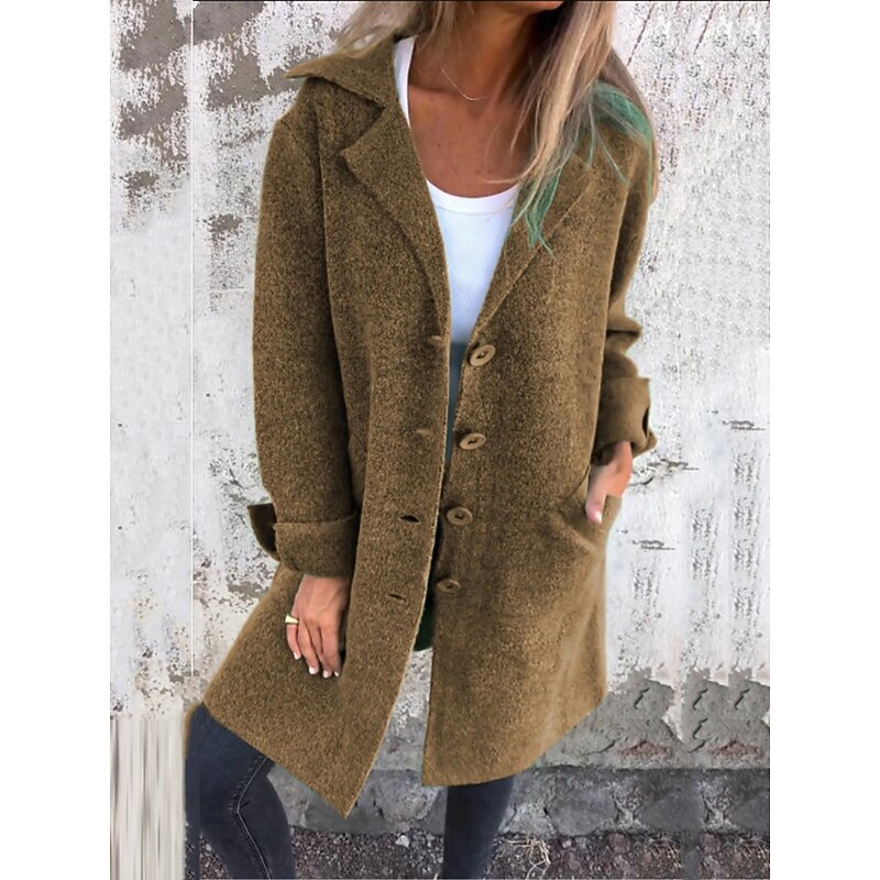 Women's Coat Outdoor Street Daily Wear Fall Winter Long Coat Regular Fit Thermal Warm Breathable Stylish Casual Jacket Long Sleeve Plain with Pockets Pink Brown Green4