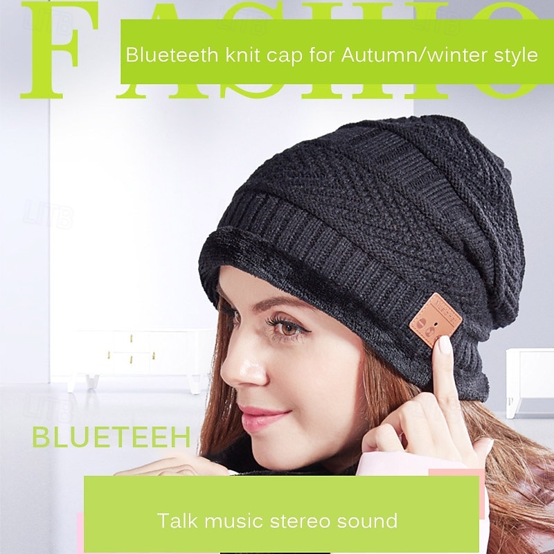 Bluetooth Beanie with Scarf Bluetooth Rechargeable Knit Cap with Wireless Hands Free Head Hat Christmas Gift for Men and Women3
