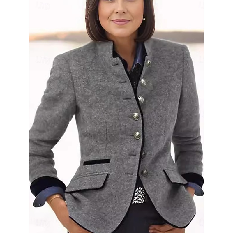 Women's Coat Outdoor with Pockets Plain Comfortable Stylish Regular Fit Outerwear Long Sleeve Fall khaki S2