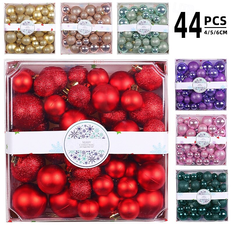 44pcs Christmas Baubles Ball Ornaments Xmas Decoration, 3/4/5cm Colored Shatterproof Plastic Baubles, Hanging Decorations for Christmas Tree, Home, Party, Holiday and Wedding, Xmas Gifts