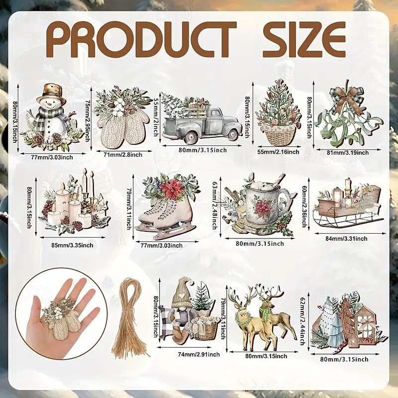 24pcs Vintage Wooden Christmas Ornament Set, Featuring Santa and Snowman Tree Tags, Perfect for Holiday Decor, Thanksgiving, and Halloween Celebrations3