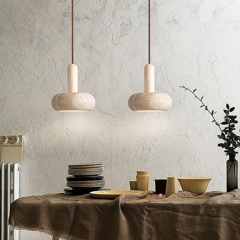 Modern Nordic Natural Stone Kitchen Pendant Light Hanging Lamp Vintage Wood Chandelier 110-240V2