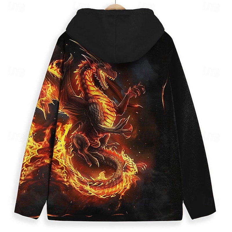 Men's Dragon Hoodie Hoodies Sweatshirt Fashion Cool Long Sleeve Hooded Vacation Sports Outdoor Going out Black Drawstring Fall Winter Designer2