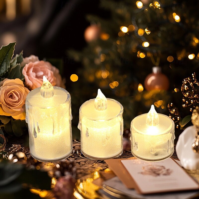 3pcs Crystal Flameless LED Candle Lights, Battery Powered Decorative Ambient Lights for Weddings, Parties, Christmas, and Home Decor3