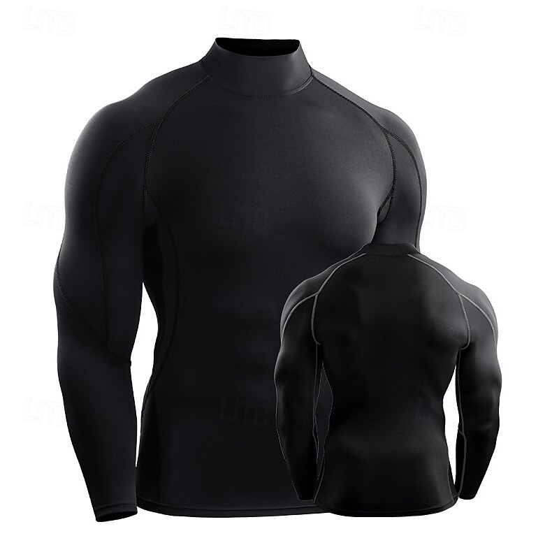 Men's Running T-Shirt Long Sleeve Tee Tshirt Casual Athleisure Fall High Neck Solid Colored Quick Dry Breathable Gym Workout Walking Jogging Sportswear Activewear Black White Red