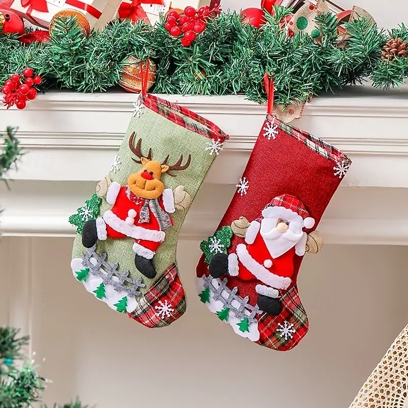 4pcs 12inch Christmas Stocking Classic Medium Stockings Santa Snowman Reindeer Xmas Character For Family Holiday Christmas Party Decorations Scene Decor Festivals Decor Home Decor Corridors Dec4