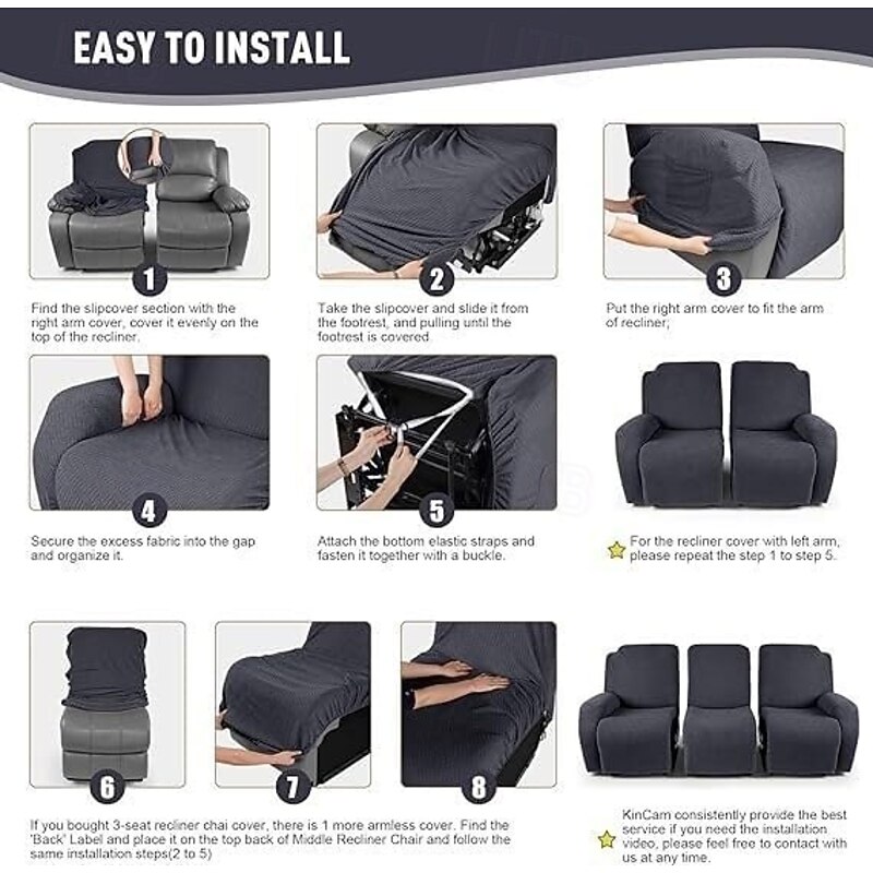 Loveseat 3 Seater Burgundy Recliner Covers Cover for Large Reclining Chair Slipcover Seat Reversible Washable Protector with Elastic Adjustable Straps for Kids Pets4