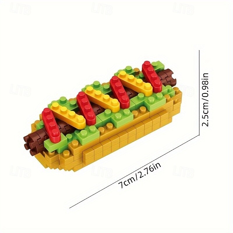 5pc Create Mini Food 3D Model Building Blocks - DIY Burger French Fries Hot Dog Pizza Puzzle Assembly Toy with Educational Festival Gifts for Christmas and Thanksgiving Day4