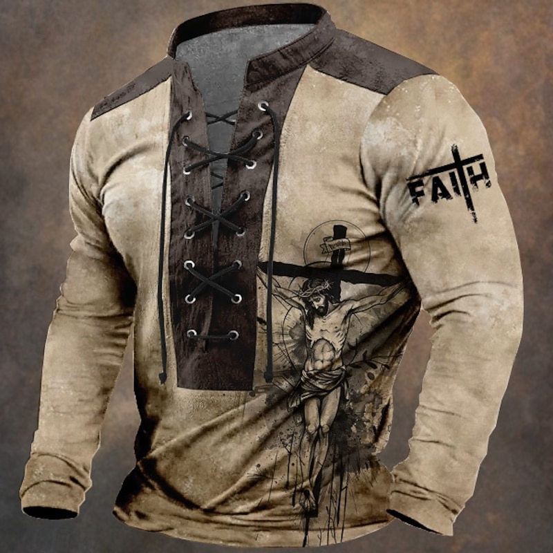 New Year Men's Graphic Geometric Ethnic Sweatshirt Sweatshirt Long Sleeve Sweatshirt V Neck Sports Daily Party Print Christmas Party New Year Drawstring 3D Print Winter Spring &  Fall - Main Image