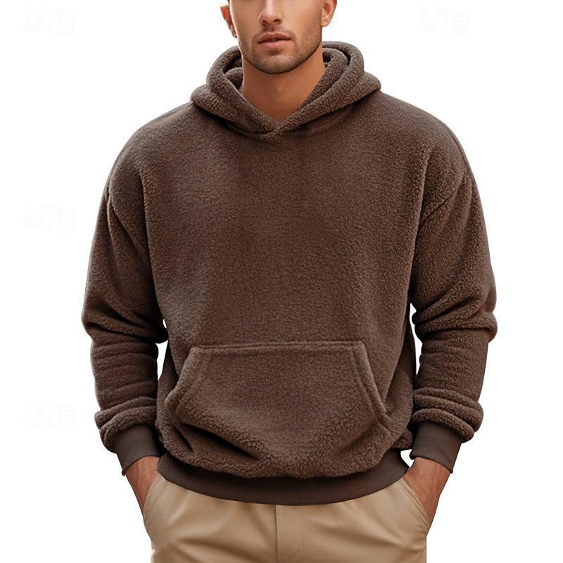Men's Hoodie Black Navy Blue Blue Brown Khaki Hooded Plain Pocket Front Pocket Sports & Outdoor Daily Holiday Polyester Streetwear Casual Spring &  Fall Clothing Apparel Hoodies Sweatshirts4