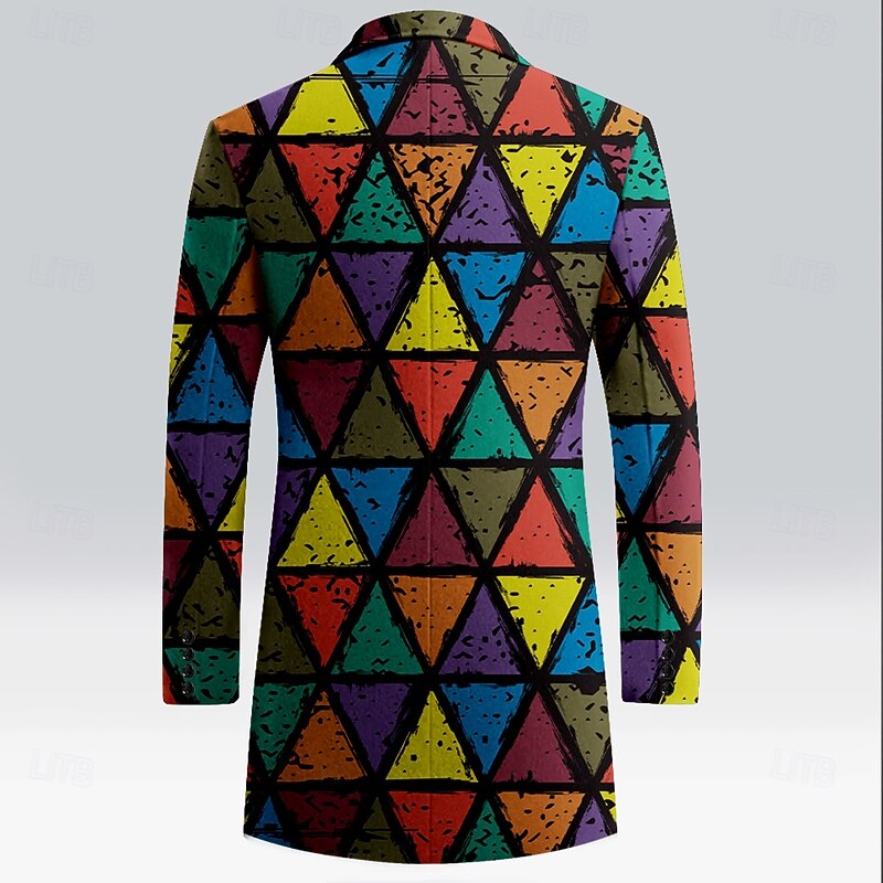 Men's Geometric Winter Coat Fleece Jacket Overcoat Thermal Comfortable Casual Party Evening Wear Street Daily Wear 3D Print Buttons Front Pocket Winter Turndown Long Sleeve Rainbow2