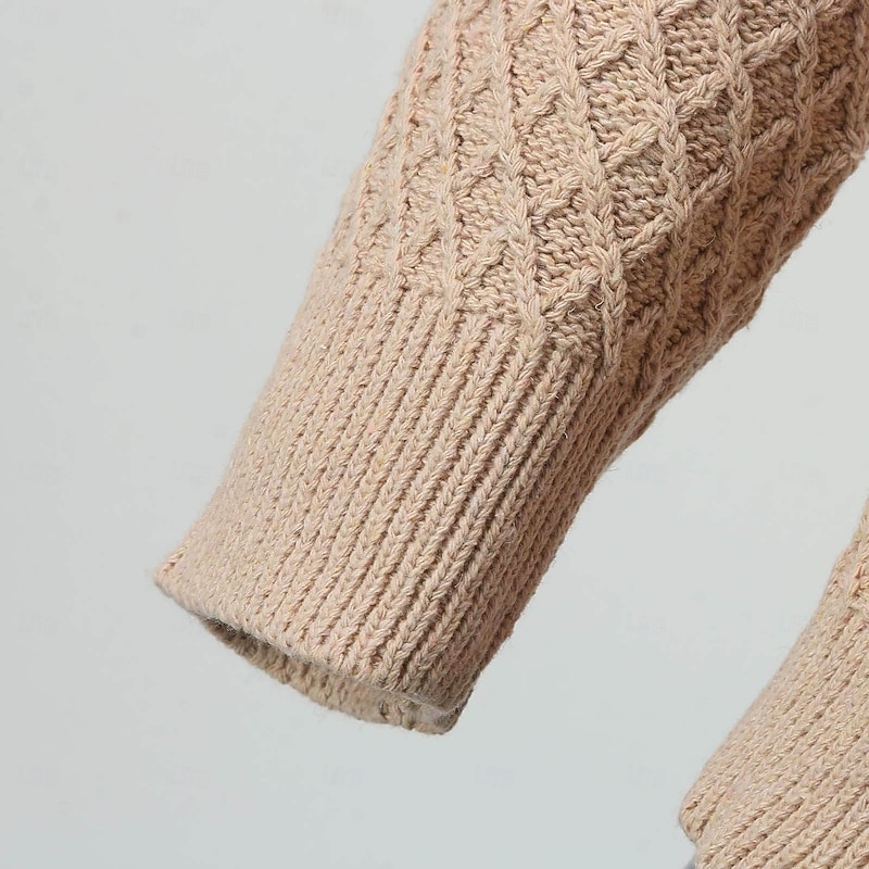 Men's Cardigan Sweater Knit Sweater Cable Knit Regular Button Up Side Pockets Solid Color Collar Fashion Classic Daily Wear Date Clothing Apparel Fall & Winter Beige M L XL3