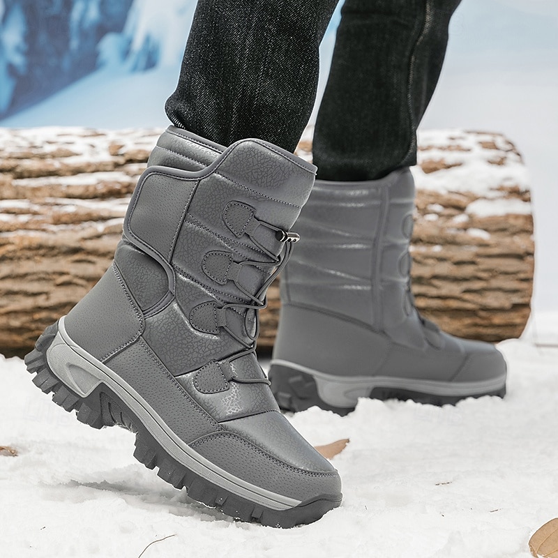 Men's Waterproof Insulated Winter Snow Boots with Velcro Strap and Rugged Sole - Warm Outdoor Footwear for Snowy and Cold Conditions