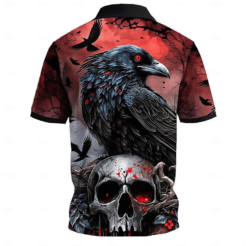 Day of the Dead Men's Skull Golf Shirt Short Sleeve Polo Shirts Collared Shirts Casual Horror Streetwear Festival Wear Party Outfits 3D Print Buttons Summer Black3