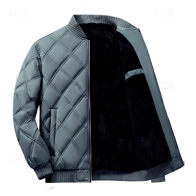 Men's Puffer Jacket Bomber Jacket Padded Zipper Pocket Polyster Pocket Outdoor Date Casual Daily Regular Fashion Casual Thermal Warm Windproof Winter Plain Dark Grey Black Puffer Jacket2
