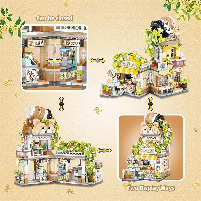Street View Coffee Shop Mini Building Blocks MOC Creative Building Toys Cute Animals Building Set for Girls 6-12 Simulation Architecture Construction Toy Gift Idea for Kids Adults (1077 PCS)4