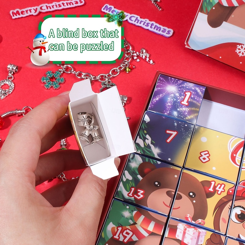Christmas Advent Calendar Bracelets 2025 for Girls 24 Days Xmas Countdown Calendar DIY Jewelry Making Kit Gift  Charm Beads Bracelets for Kids Teens Women2