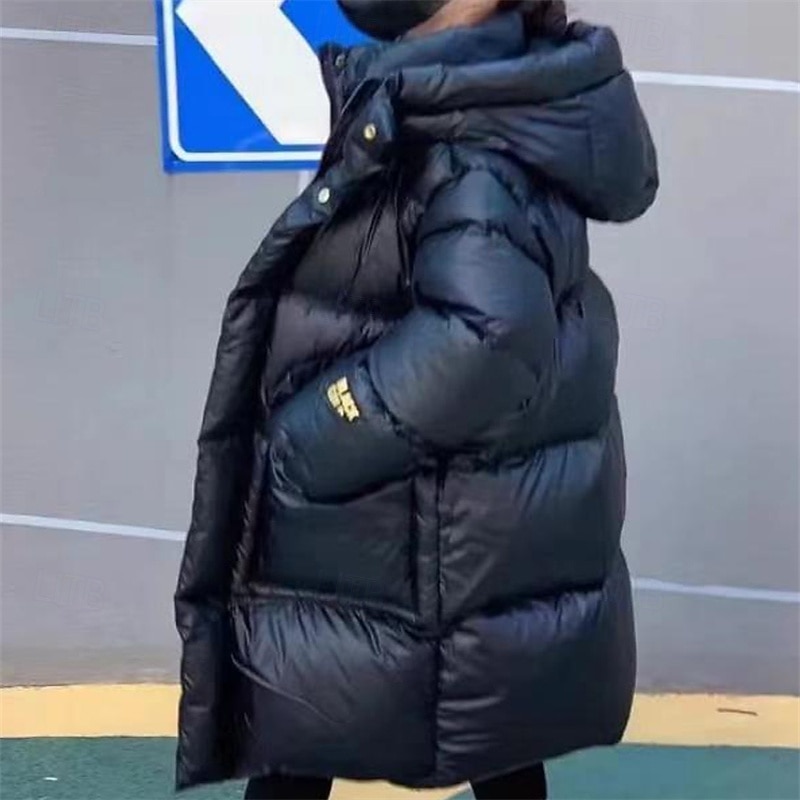 Kids Boys' Down Coat Hoodie Jacket Puffer Jacket Outerwear Solid Color Long Sleeve Pocket Coat Outdoor Daily Basic Black Fall Winter 5 years+