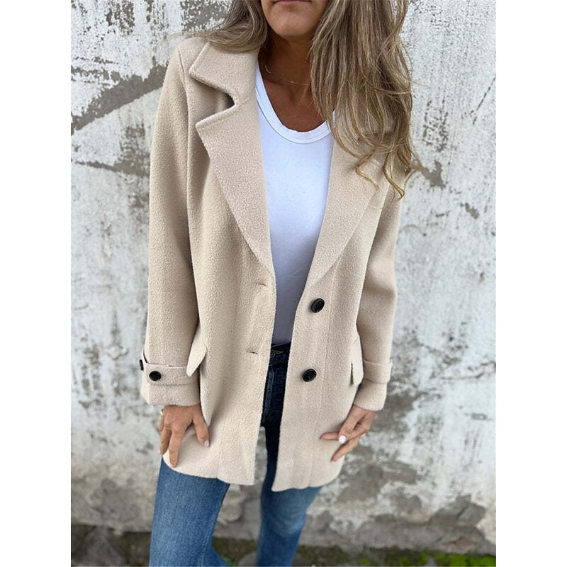 Women's Winter Coat Outdoor Street Daily Wear Fall Winter Regular Coat Regular Fit Thermal Warm Breathable Stylish Casual Jacket Long Sleeve Plain with Pockets Black Khaki Apricot3
