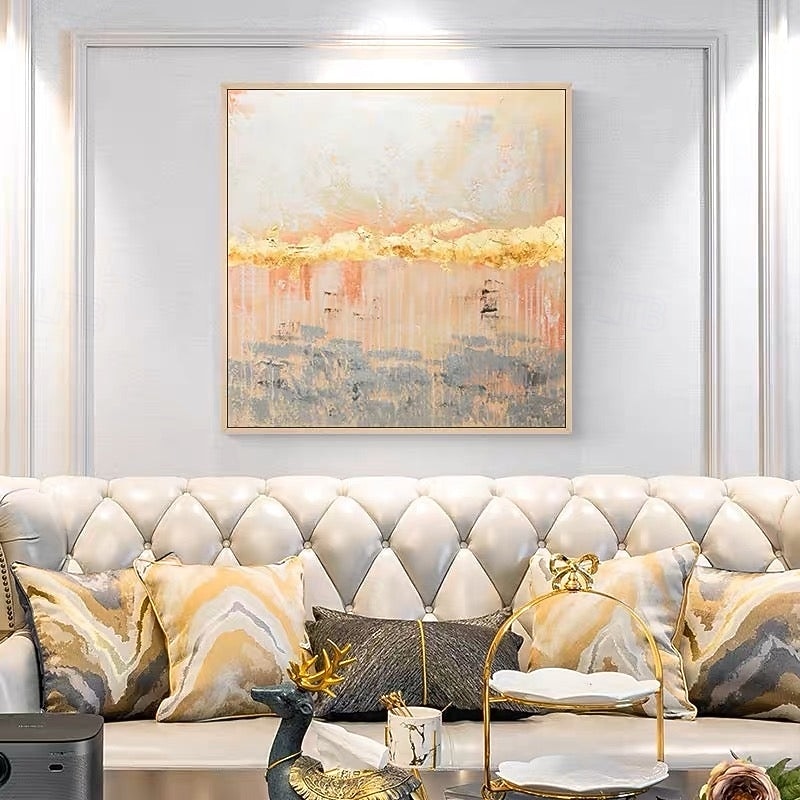 Handmade Hand Painted Abstract Yellow gold foil Oil Painting Wall Modern Abstract Gold and Pink Canvas gold Painting handmade abstract wall painting Home Decoration Decor Canvas Painting