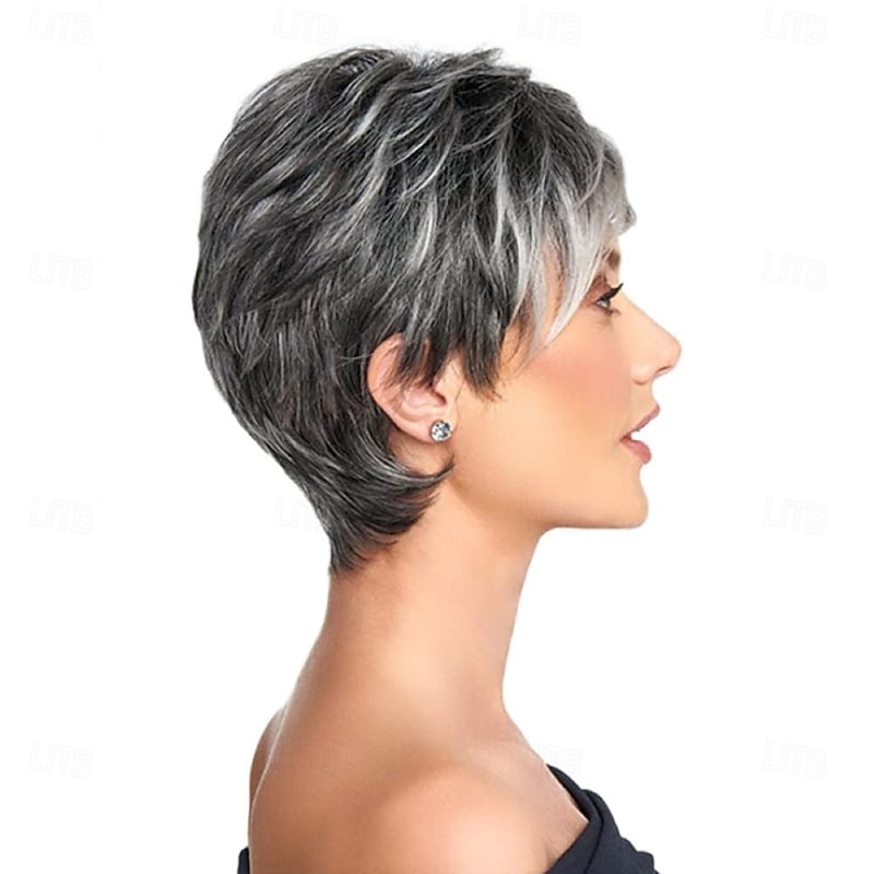 Silver Grey Short Hair Wigs For Women Fluffy With Bangs Natural Wig Short Layer Heat Resistant Full Wigs (Gray)3