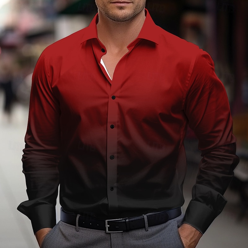 Men's Dress Shirt Button Up Shirt Ombre Party Evening Wear Business Violet Black Red Blue Long Sleeve Shirt Collar Fall Winter Clothing Apparel Button Up2