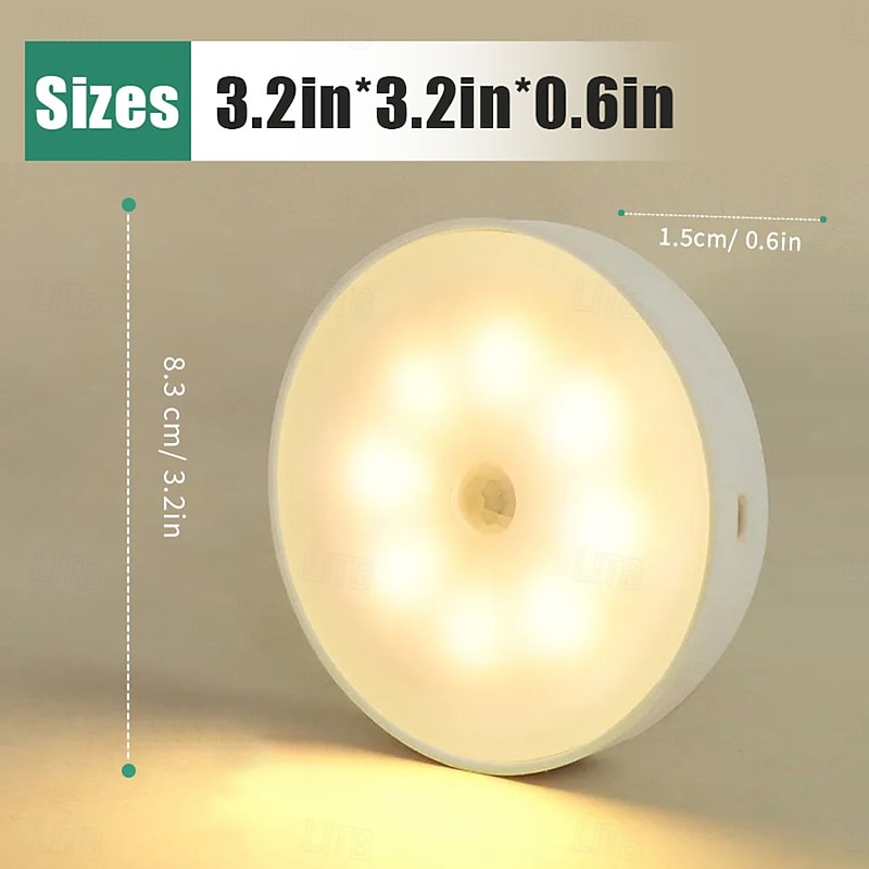8LED Motion Sensor Light USB Night Light, Rechargeable LED Cabinet Light for Kitchen Bedroom Stair Cabinet Hallway Closet Night Light2
