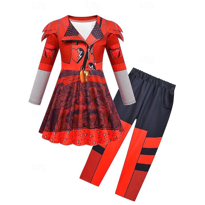 Descendants The Rise of Red Kids Red Queen of Hearts Pants Outfits Cosplay Movie Cosplay for Girls' Kid's Masquerade Party3