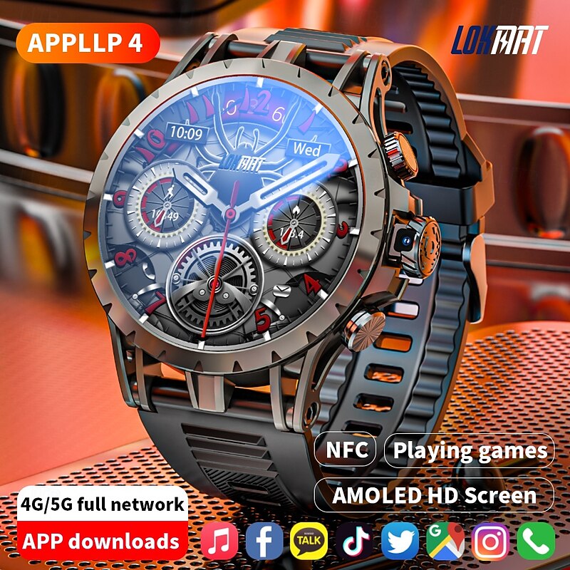 LOKMAT APPLLP 4 Smart Watch 1.508 inch 4G LTE Cellular Smartwatch Phone 3G 4G Bluetooth Pedometer Call Reminder Activity Tracker Compatible with Android iOS Women Men Hands-Free Calls Media Control