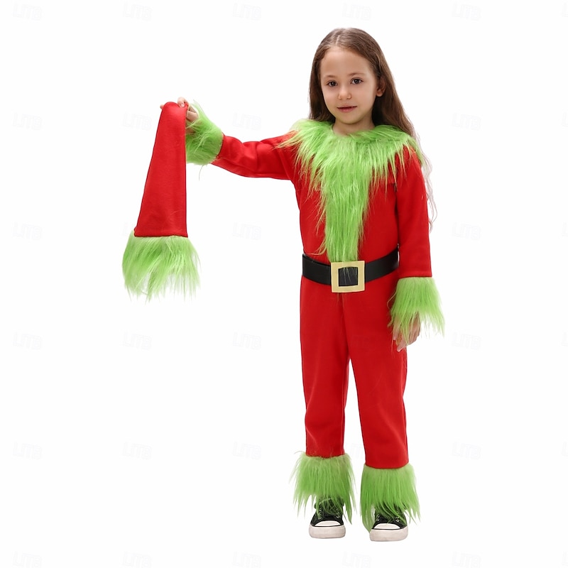 Green Monster Furry Kigurumi Sleepwear Jumpsuit Onesies Girls' Cosplay Costume Kid's Christmas New Year Christmas Eve Christmas Party Belt Hat Onesie4