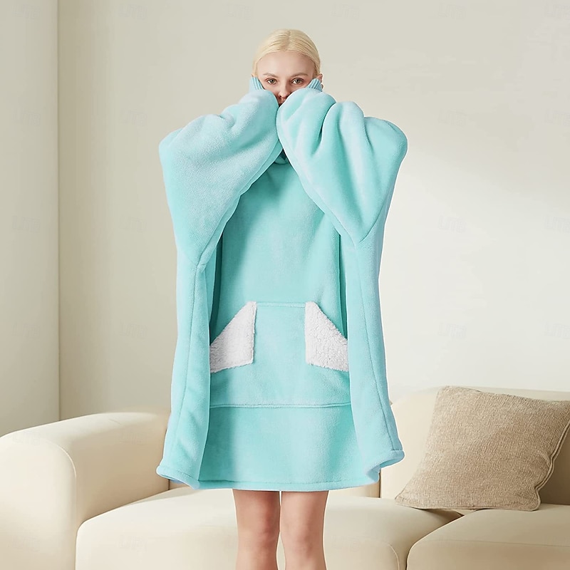 Wearable Blanket Hoodie, Oversized Sherpa Fleece Sweatshirt Blanket with Giant Hood Pocket and Sleeves for Adult, Warm & Cozy Grey Blanket Gifts for Women3