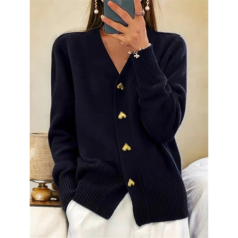 Women's Sweater Cardigan Casual Soft Pure Color Ribbed V Neck Pocket Knitted Long Sleeve Regular Tops Knit Outdoor Daily Weekend Black White Fall Winter3
