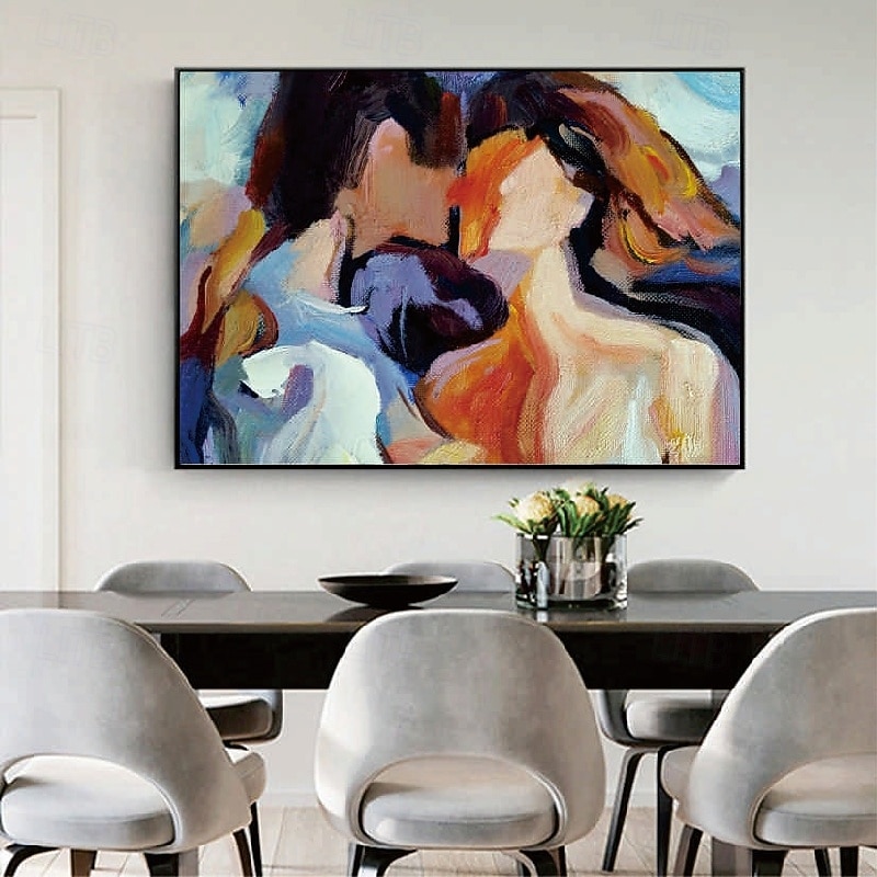 Lovers Oil painting handmade Hugging Couple lovers oil painting - Hand Painted Impressionist Paris Lovers Oil Painting On Canvas Palette Knife Art oil paintings best gift for living room artwork