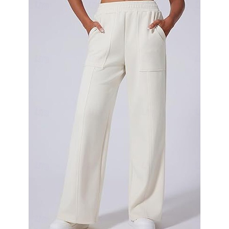 Women's Sweatpants Wide Leg Chinos Fashion Streetwear Full Length High Waist Plain Pocket Elastic Waistband Comfy Soft Comfortable Micro-elastic Outdoor Street Black White Gray Spring & Fall Regular 8