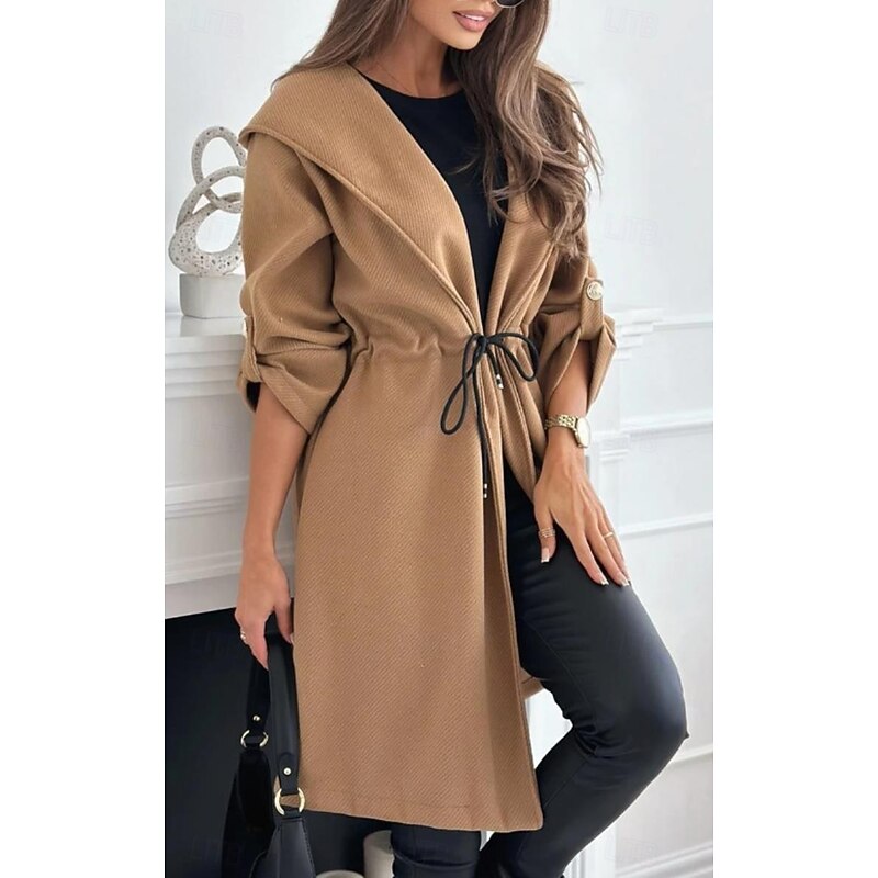 Women's Casual Jacket Outdoor Patchwork Solid Color Windproof Fashion Loose Fit Outerwear Long Sleeve Fall Black S