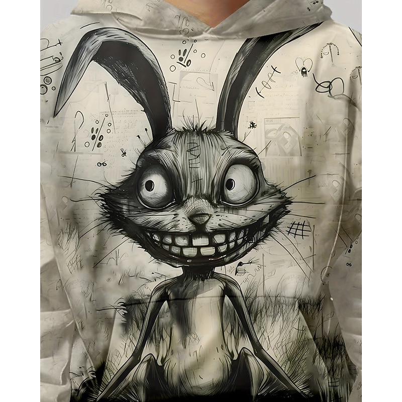 Boys 3D Graphic Rabbit Hoodie Long Sleeve Spring Fall Fashion Streetwear Kids 4-12 Years Hooded Outdoor Casual Daily Regular Fit4