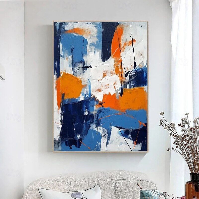 large handmade Abstract Blue and Orange Paintings On Canvas handpainted Rich Textured Acrylic Painting Modern Wall Art Hand Painted Artwork oil painting for Living Room bedroom artwork Wall Decor2