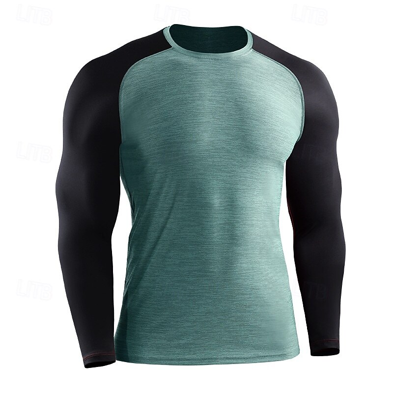 Men's Running T-Shirt Long Sleeve Tee Tshirt Casual Athleisure Fall Color Block Quick Dry Breathable Gym Workout Walking Jogging Sportswear Activewear Red Dark Navy Sage
