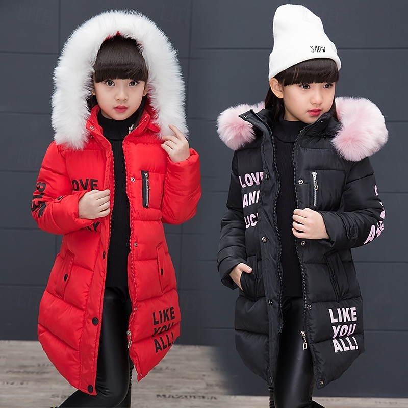 Girls' 3D Letter Down Coat Puffer Jacket Long Sleeve Winter Basic Kids 4-12 Years School Street Daily2
