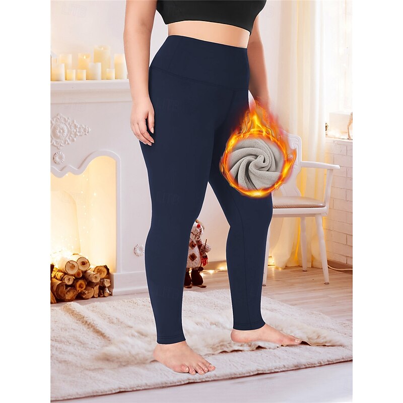 Women's Yoga Pants Fleece Lined Leggings Yoga Leggings with Phone Pocket High Waist Pilates Gym Workout Workout Tights Solid Color Black Dark Navy Gray Spandex Fleece Fall Winter Plus Size Sports4