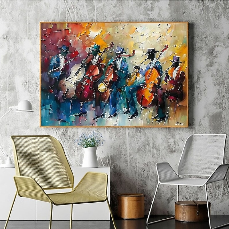 Artist handpainted  Abstract Paintings  Jazz Band Oil Painting On Canvas Canvas Art painting  handmade Colorful Wall Art painting Music Wall Art instrument Painting Artwork Colorful Jazz painting3