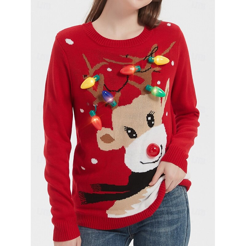 Womens LED Light Up Reindeer Ugly Christmas Sweater4