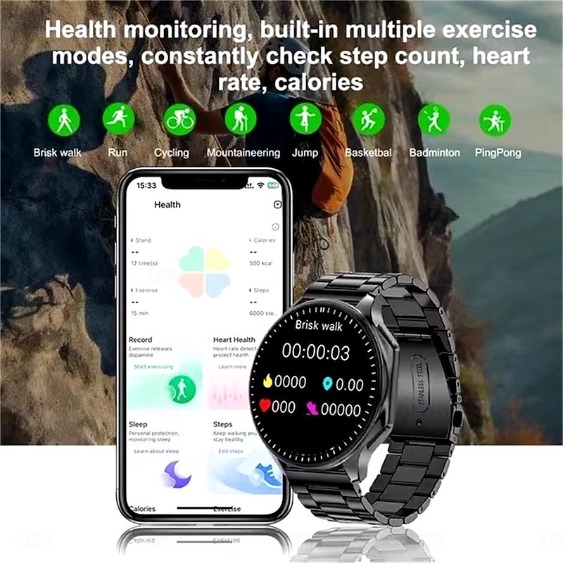 DT WATCH X Smart Watch 1.43 inch Smartwatch Fitness Running Watch Bluetooth Pedometer Call Reminder Fitness Tracker Compatible with Android iOS Men Long Standby Hands-Free Calls Waterproof IP 67 46mm3