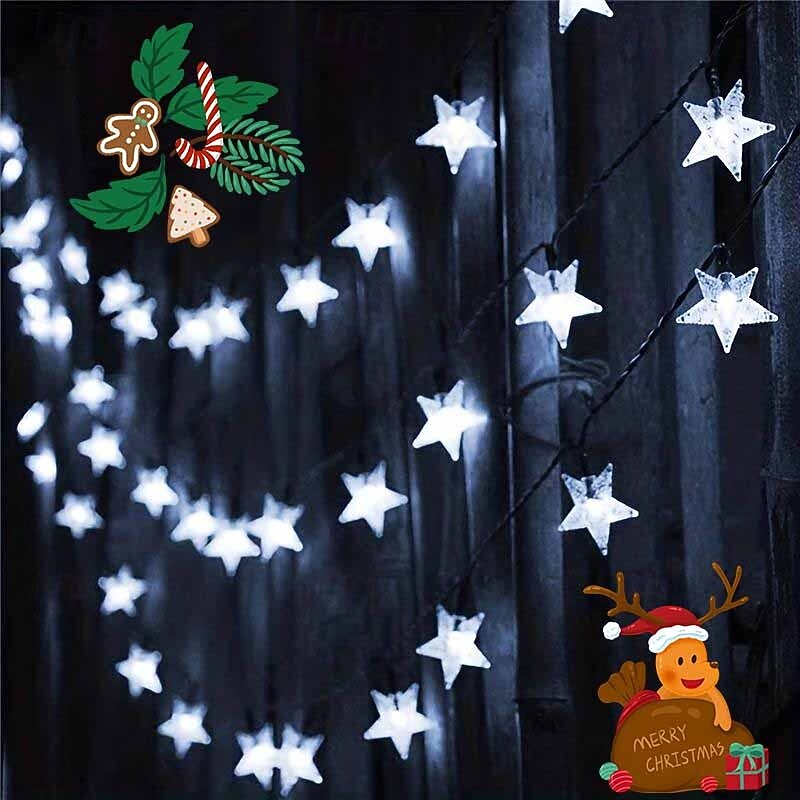 12M-100Leds/22M-200Leds Outdoor Solar Pentagram Christmas Decorative Light String Courtyard Balcony Fence Garden Festival Party Atmosphere Decorative Light String4